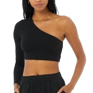 Alo Yoga Ribbed Wave Crop Top Long Sleeve in Black Color size L